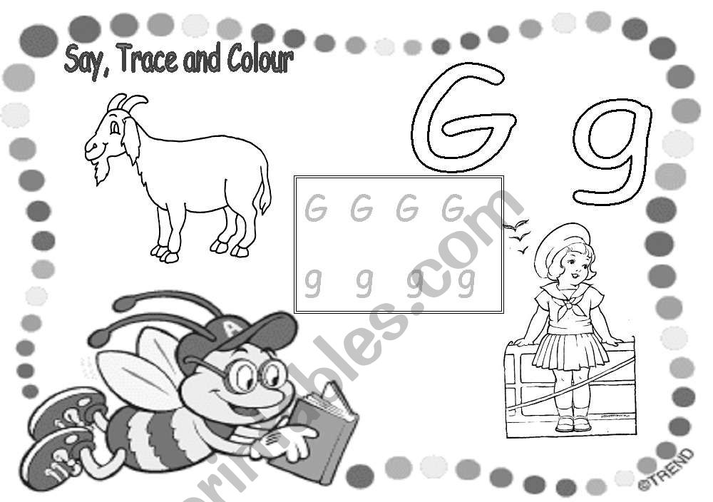 say trace and color g-h-i worksheet