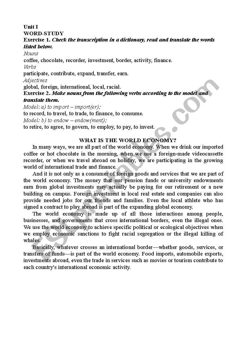 what is the world economy worksheet