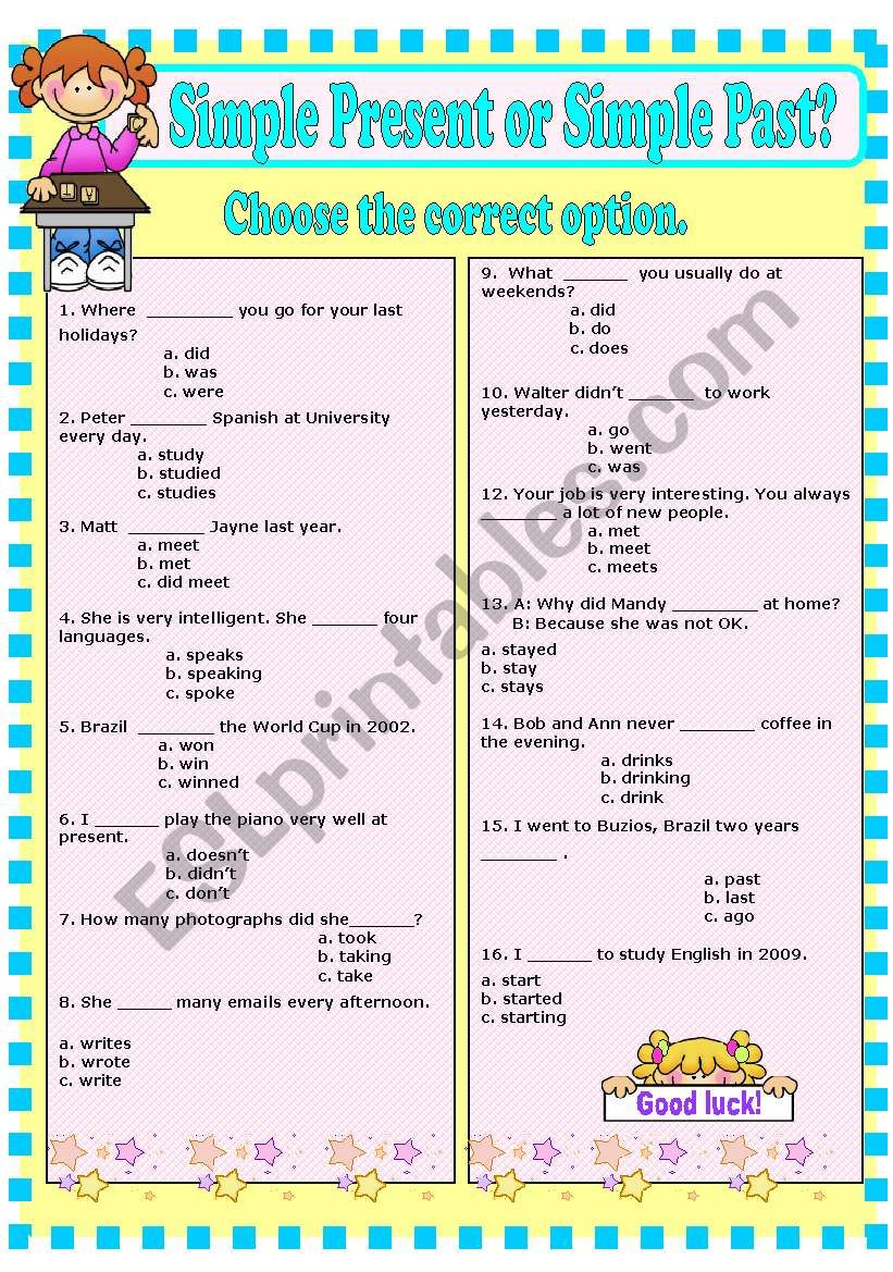 SIMPLE PRESENT OR SIMPLE PAST? KEY INCLUDED