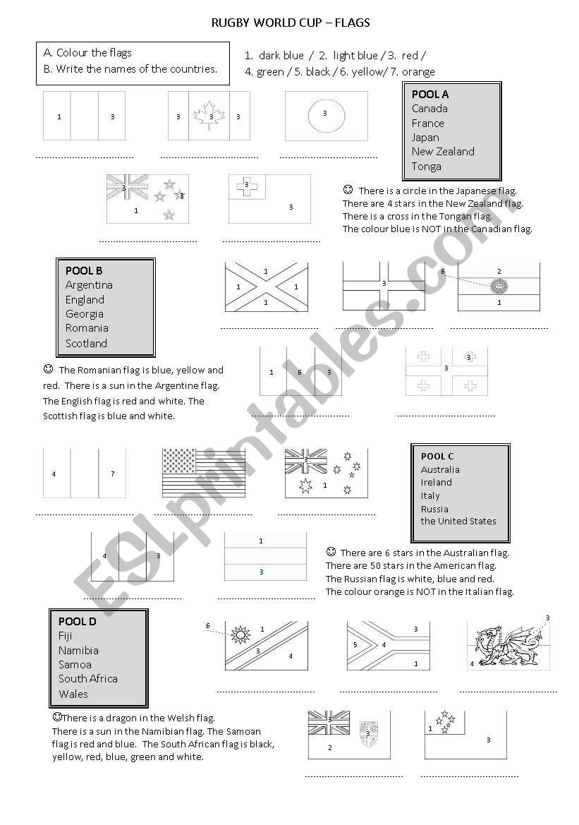 Rugby World Cup flags worksheet