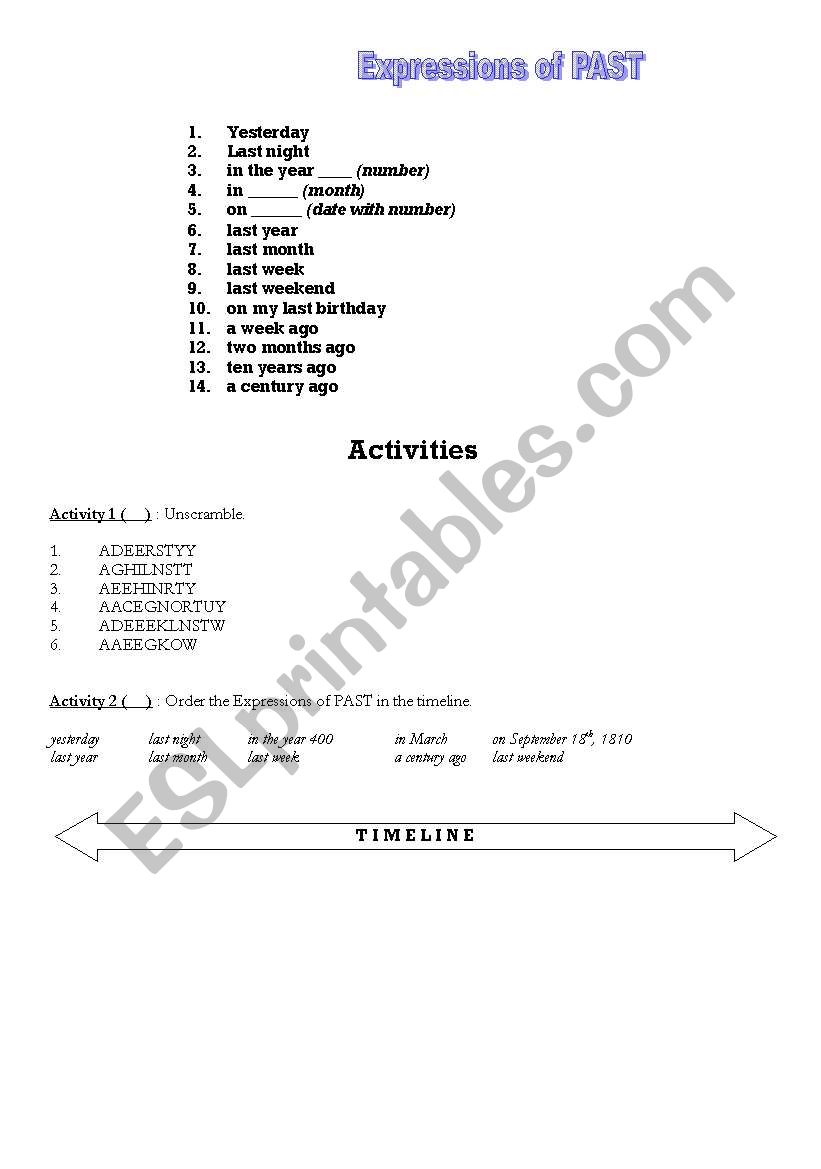 Expressions of past worksheet