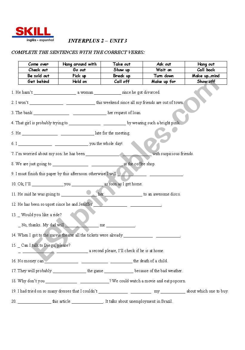 Phrasal verbs worksheet