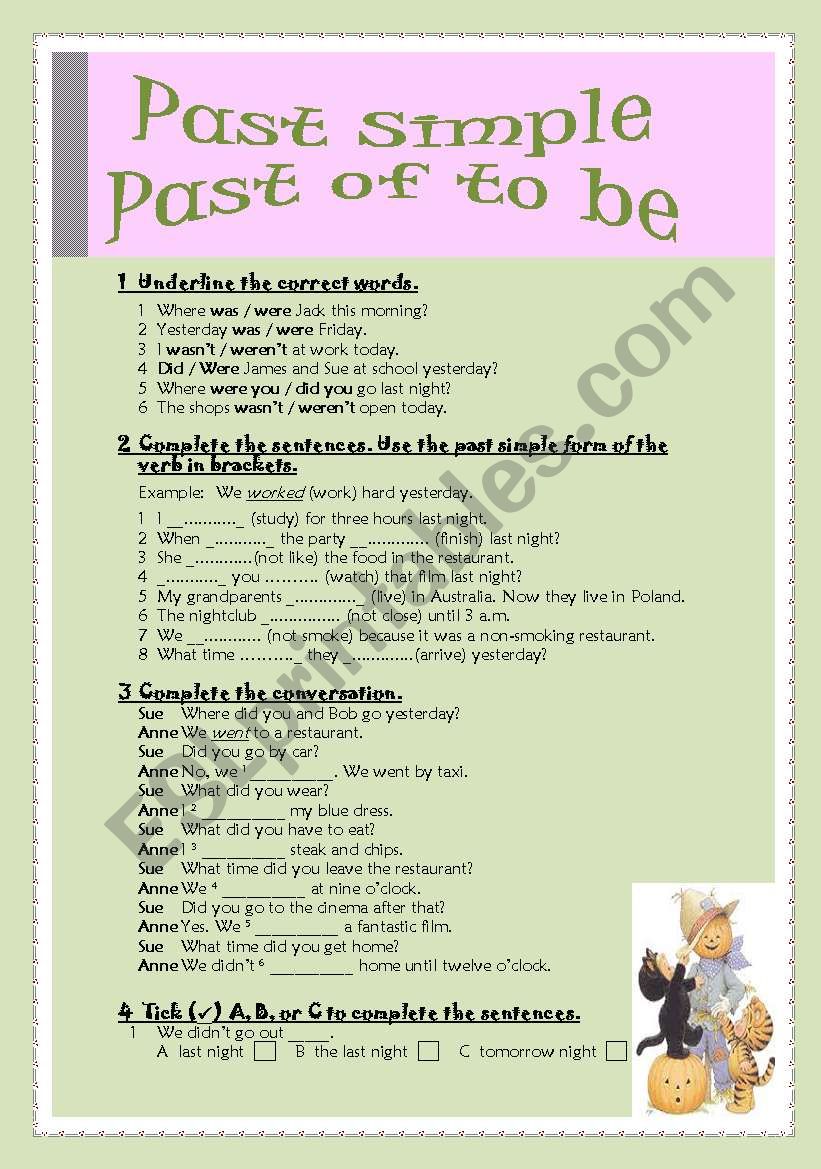 Past simple and past of to be worksheet