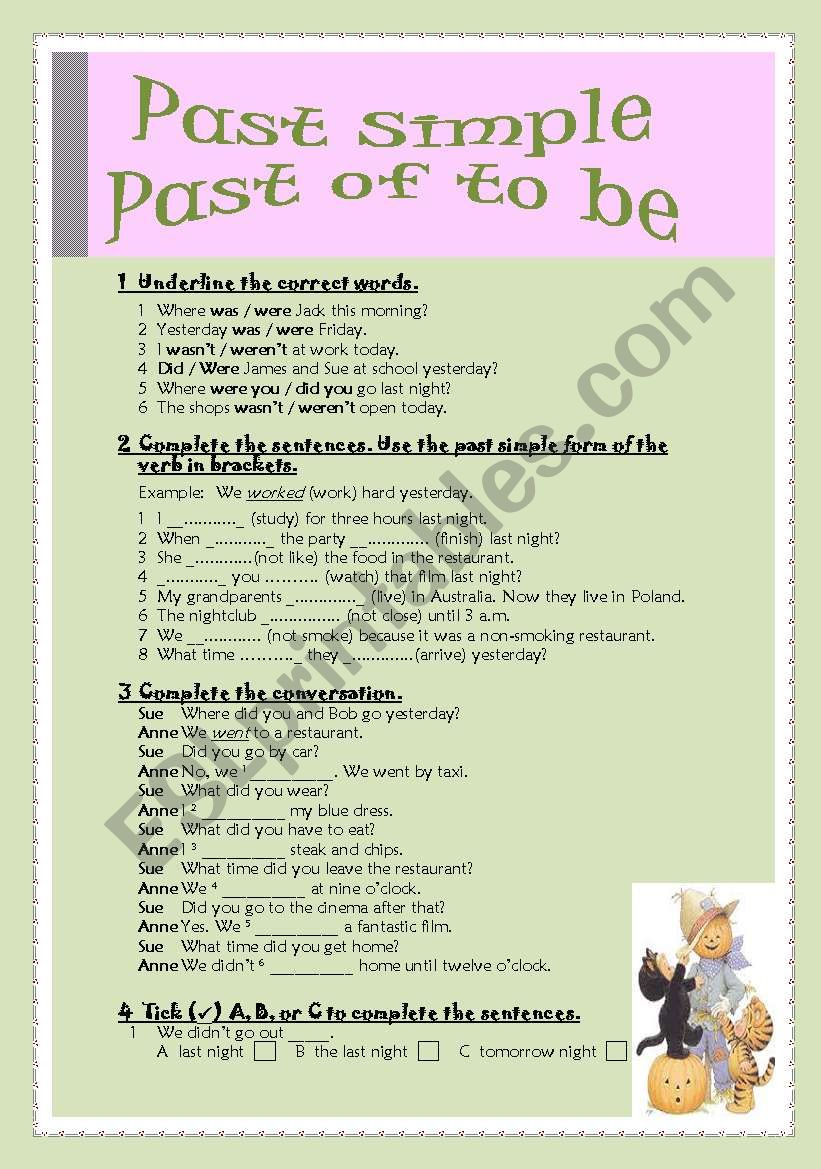 Past simple and past of to be worksheet