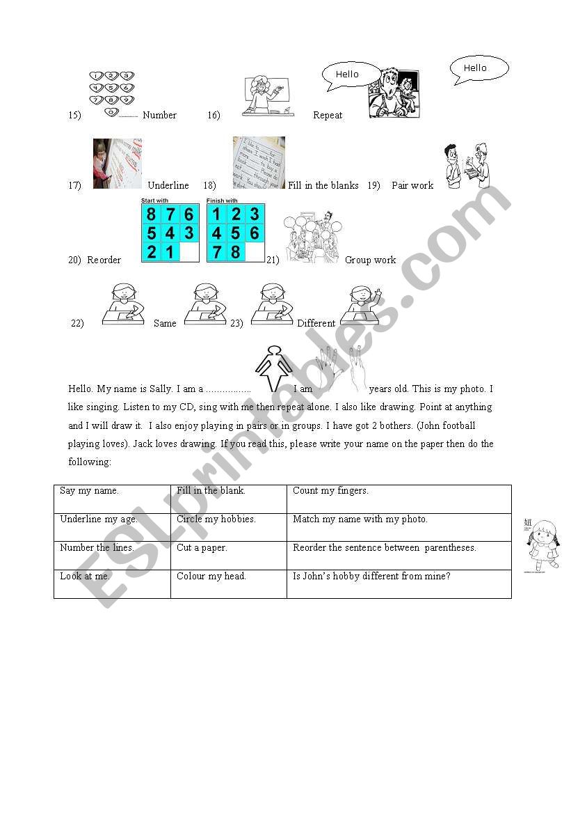 instructions related verbs worksheet