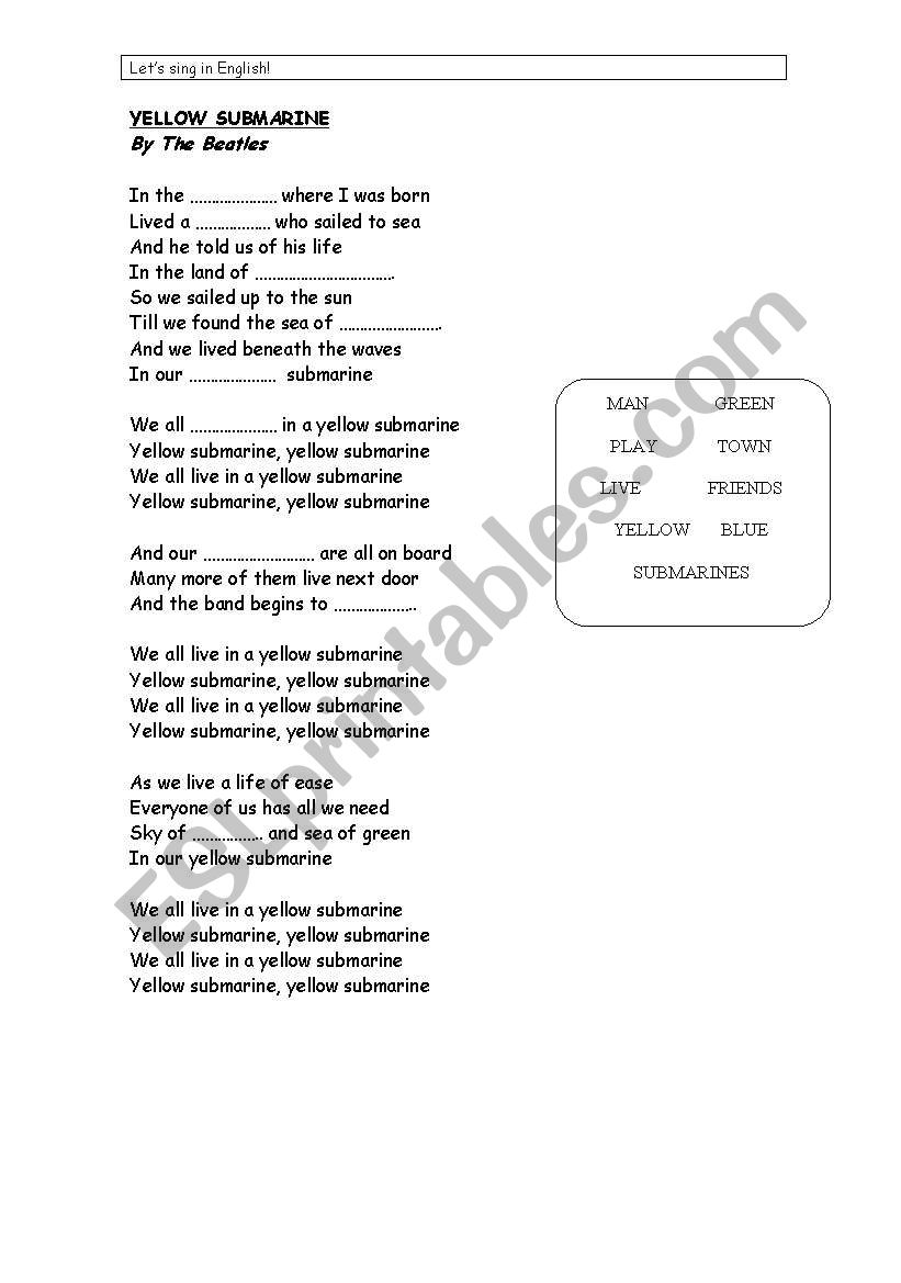 YELLOW SUBMARINE worksheet