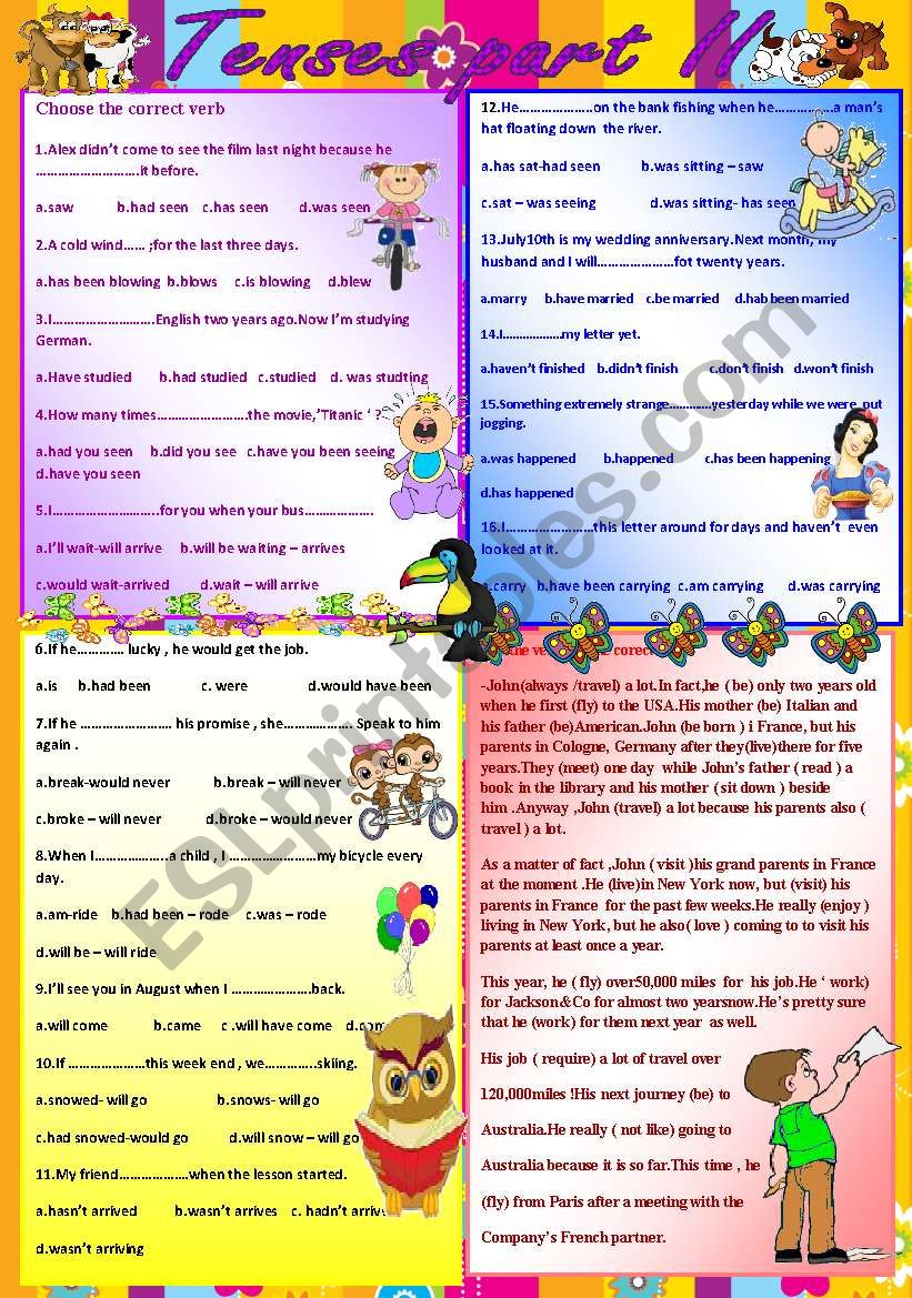 Tenses part II worksheet