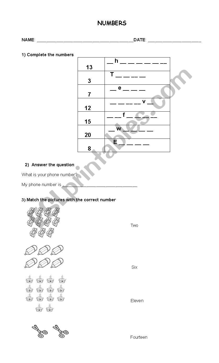 Numbers worksheet