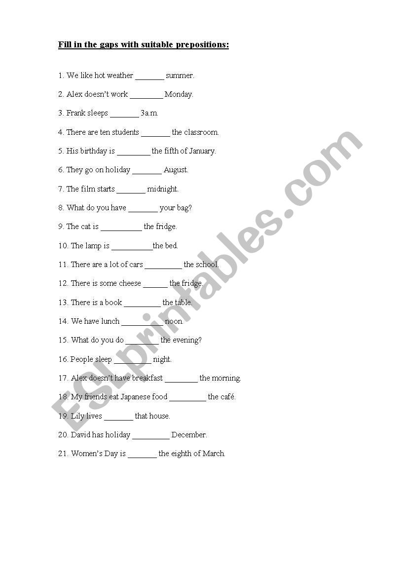 Prepositions of time and place 