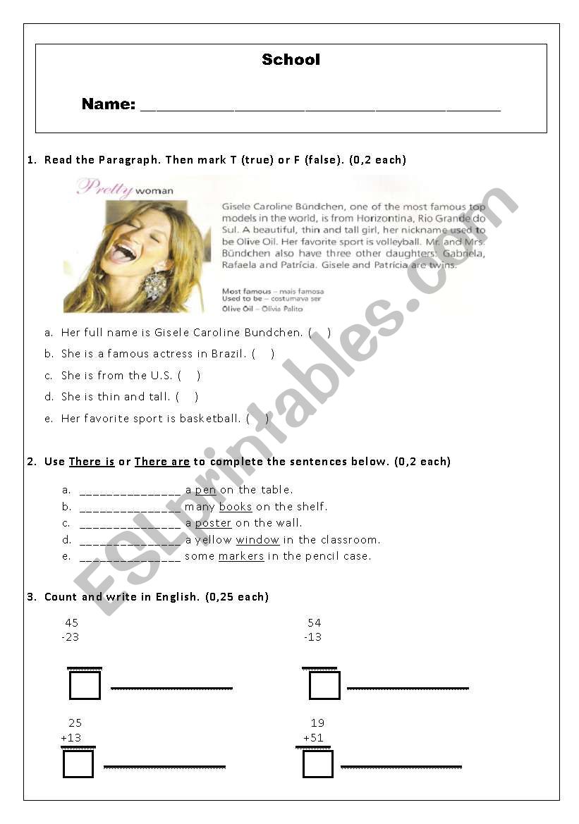 basic english exam worksheet
