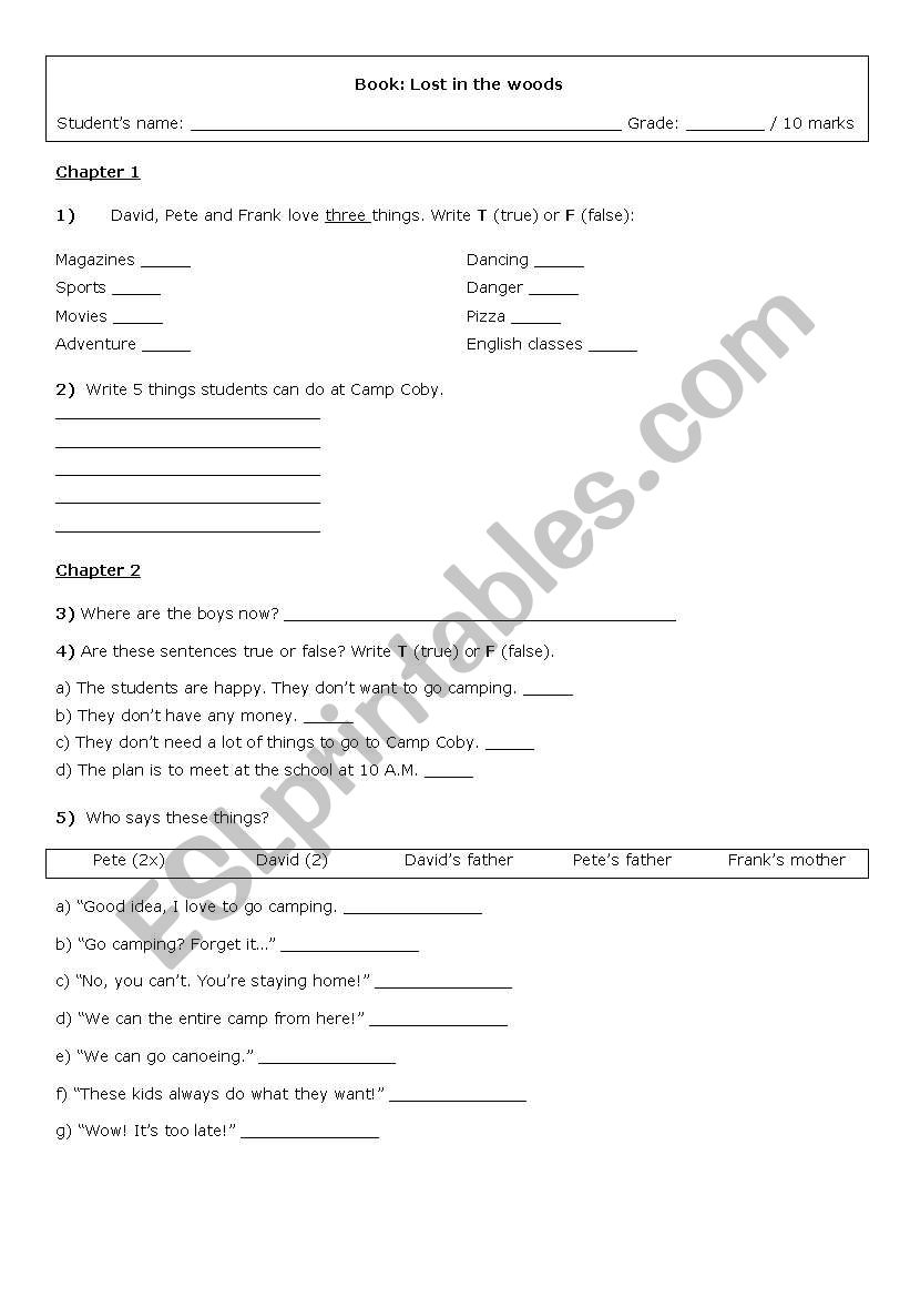 Lost in the Woods - Activity worksheet
