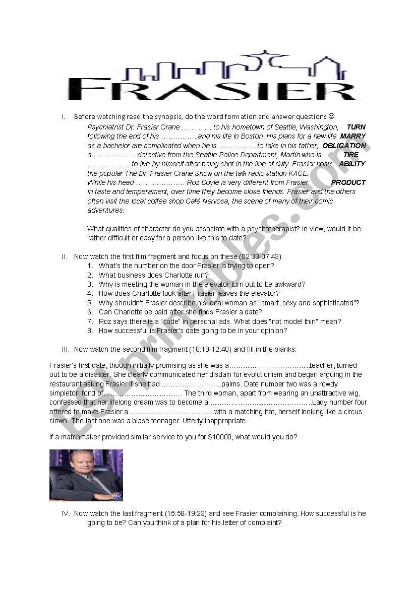 Frasier matchmaking game worksheet