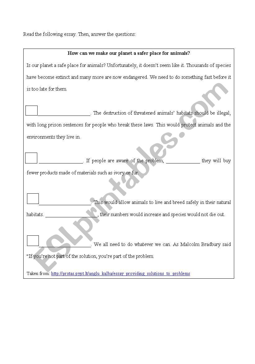ESSAY READING worksheet