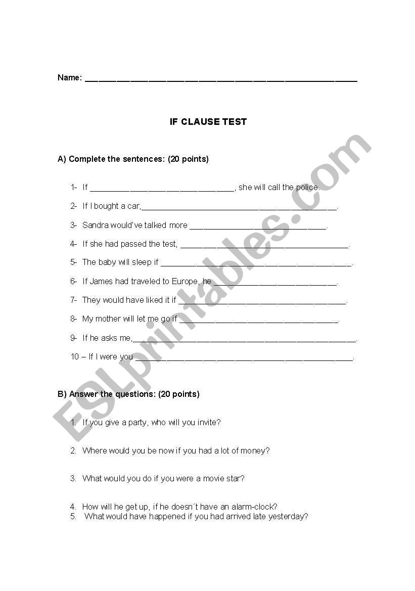 If clauses worksheet