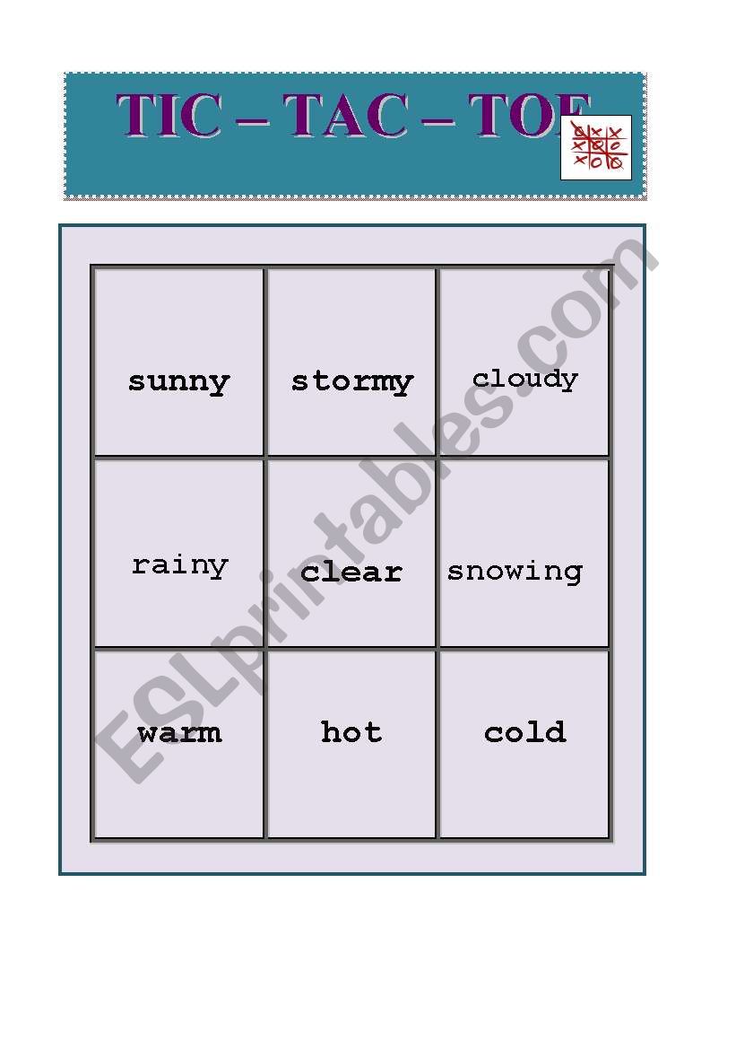 Weather Vocabulary - Tic Tac Toe