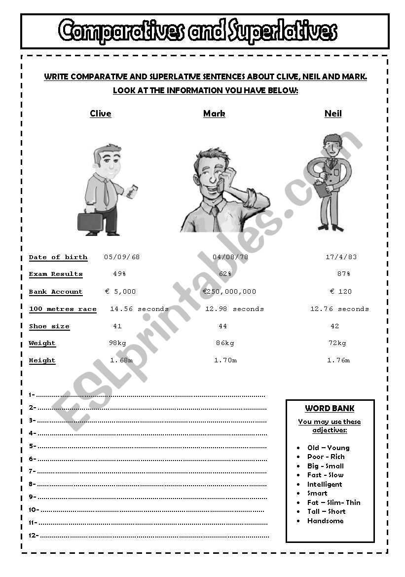 COMPARATIVES AND SUPERLATIVES worksheet