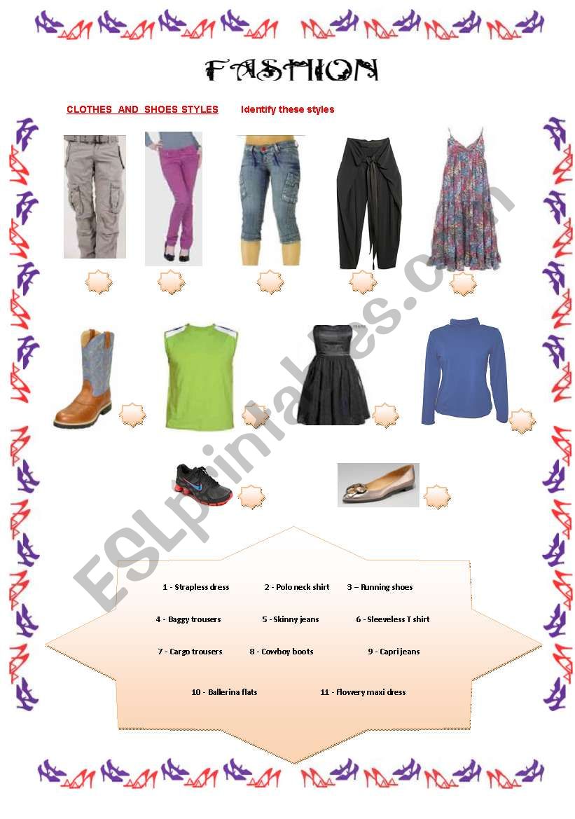 Clothes styles worksheet