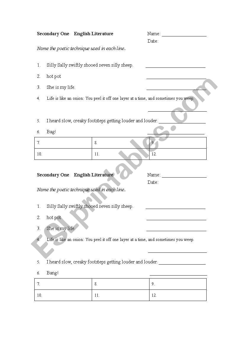 Poetic Terms and Dictation worksheet