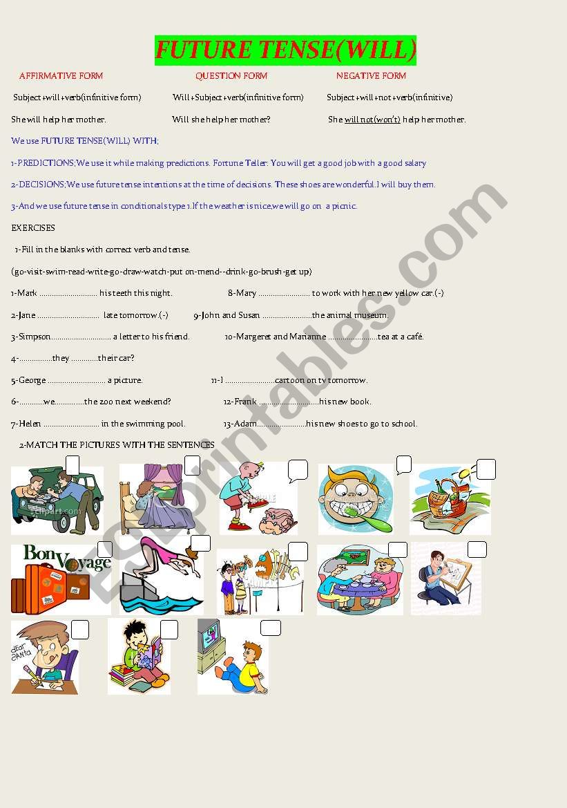 FUTURE TENSE(WILL) worksheet