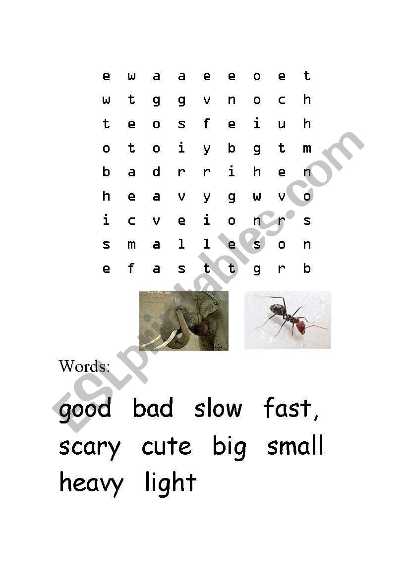 Adjectives Word Search worksheet