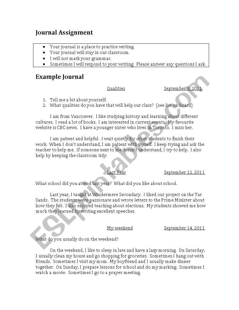 journal assignment seminar work report pdf