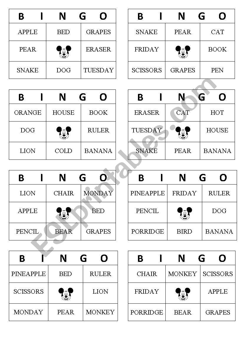 Bingo 2 worksheet