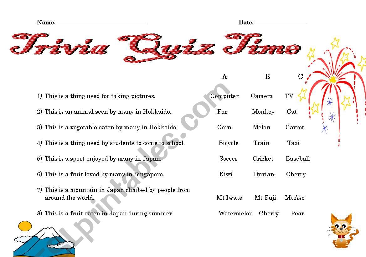 Trivia Quiz  worksheet