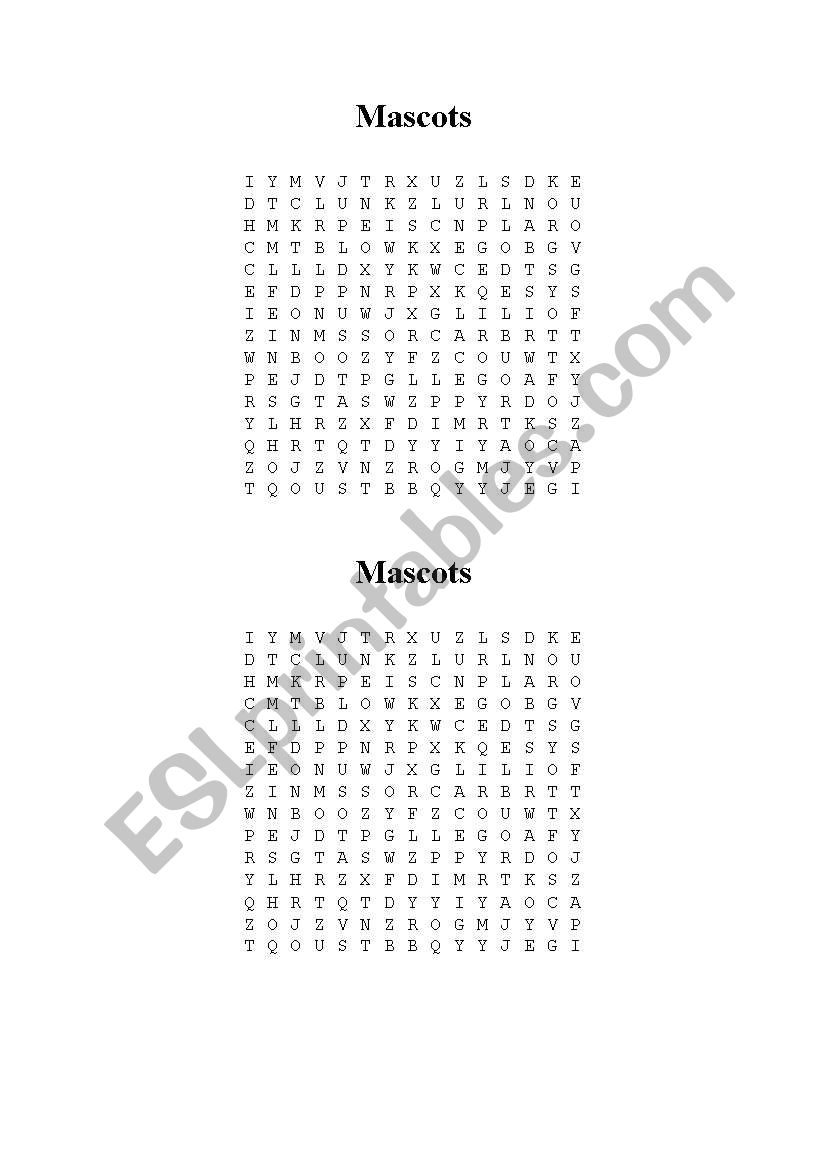 Mascots - A wordsearch worksheet