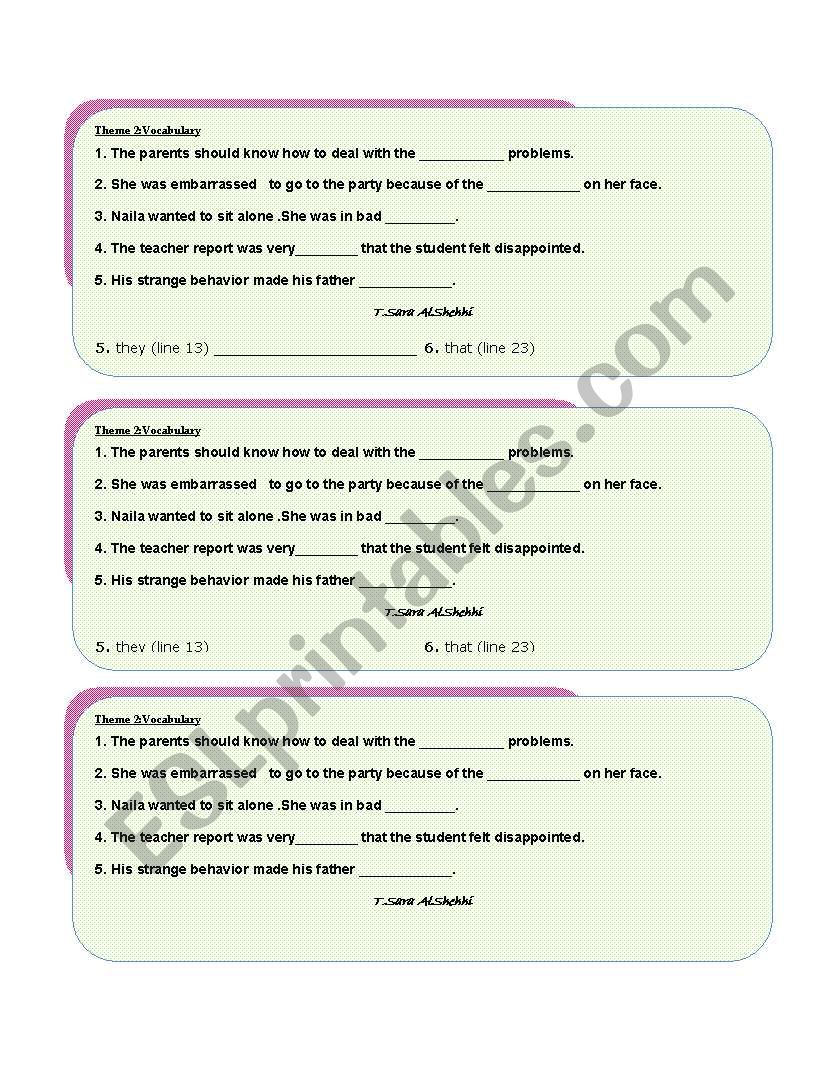 Vocabulary worksheet