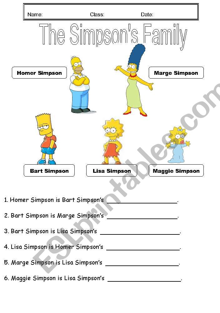 family simpsons worksheet