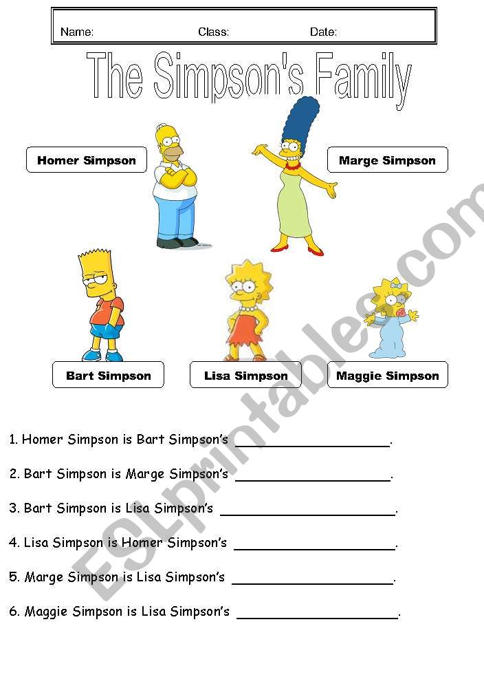 The Simpson Family worksheet