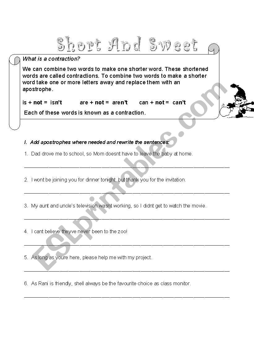 Short  And  Sweet worksheet