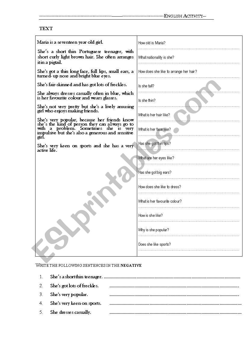 DESCRIBING PEOPLE worksheet