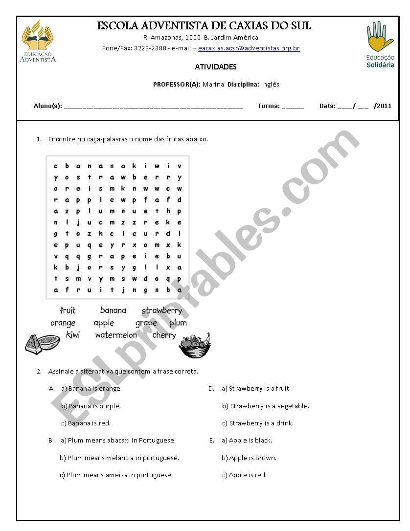 Fruits worksheet