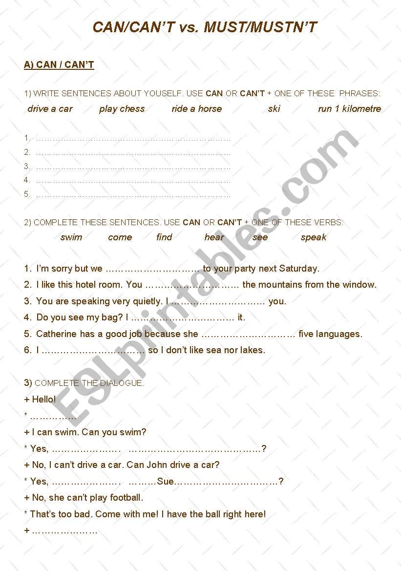 CAN/CANT vs. MUST/MUSTNT worksheet