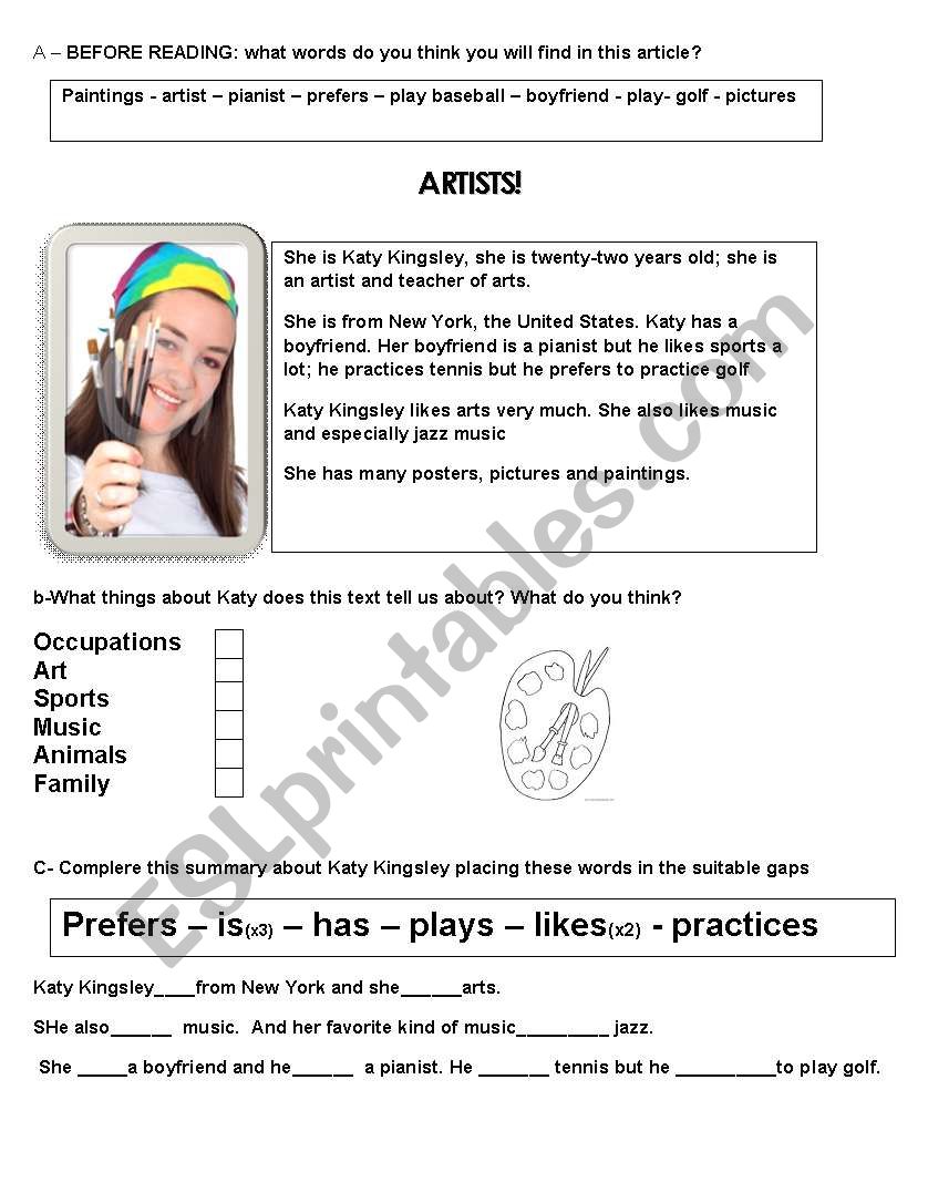 Artists! worksheet