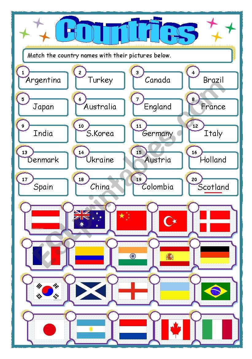 Matching Countries (their pictures and names)