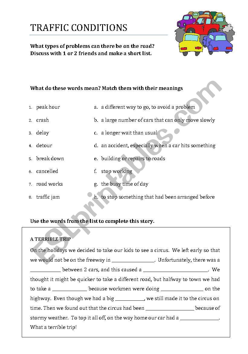 Traffic conditions worksheet