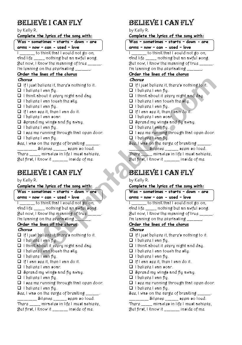 I believe I can fly worksheet