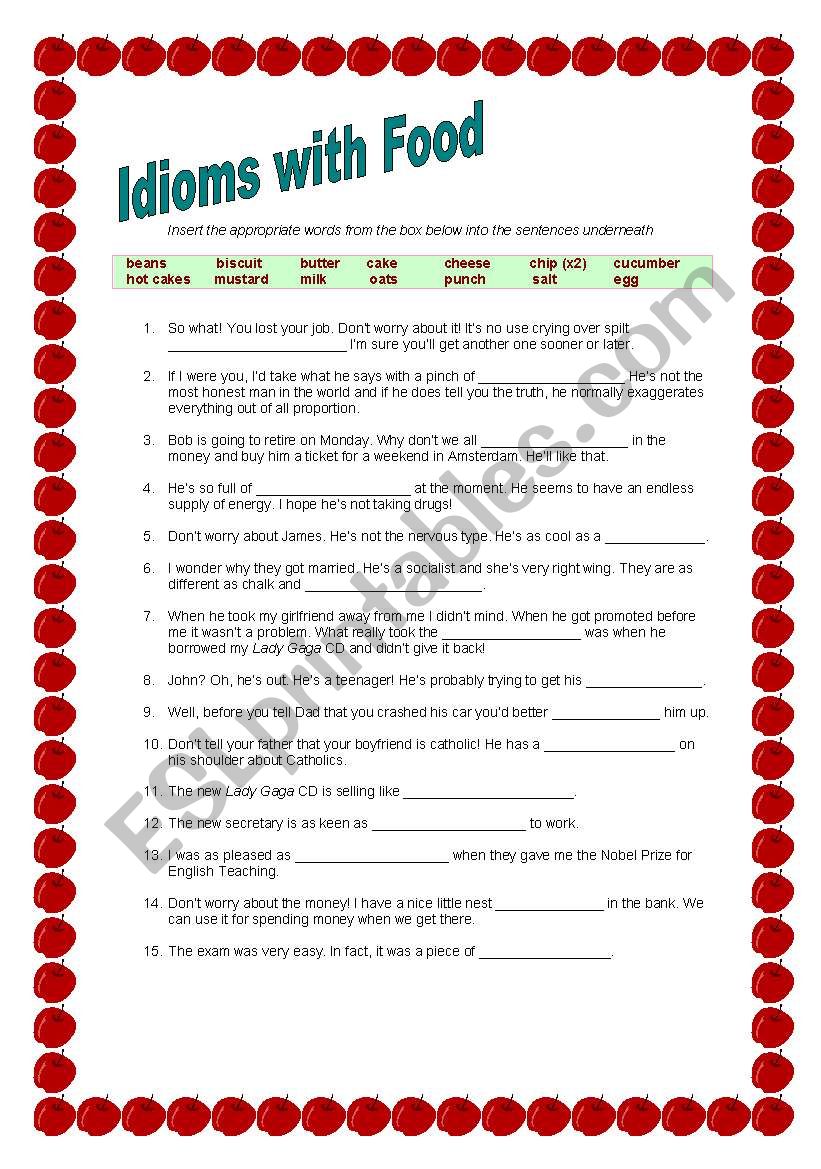 Idioms with food worksheet