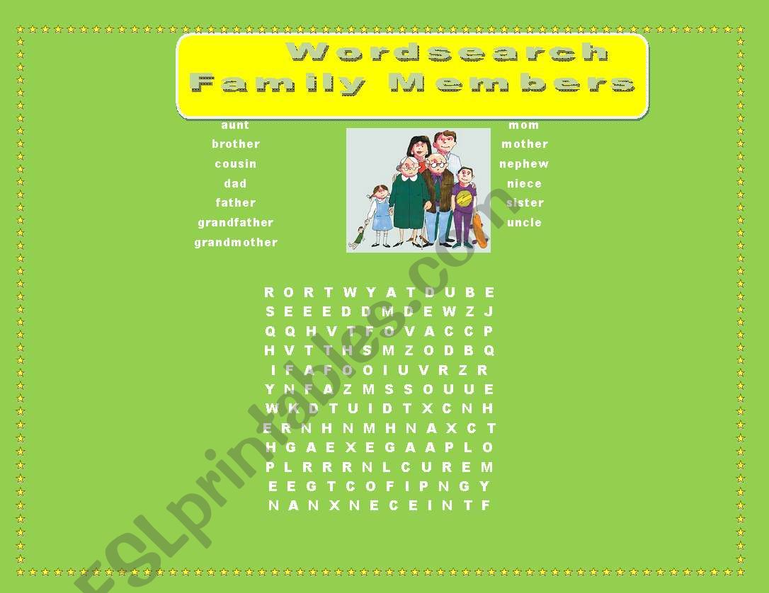 family wordsearch worksheet