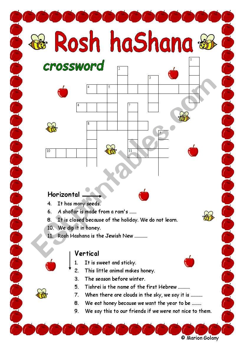 Jewish New Year Crossword worksheet