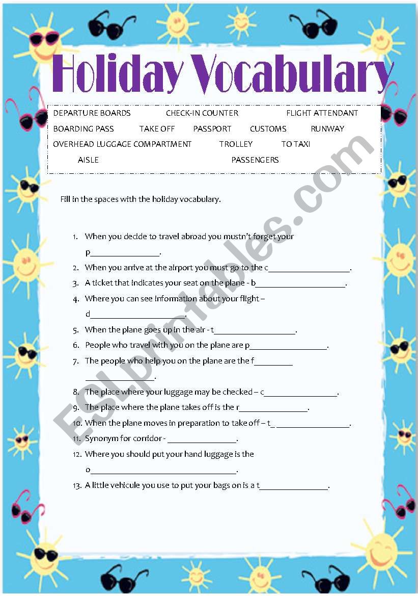 Holiday Vocabulary worksheet