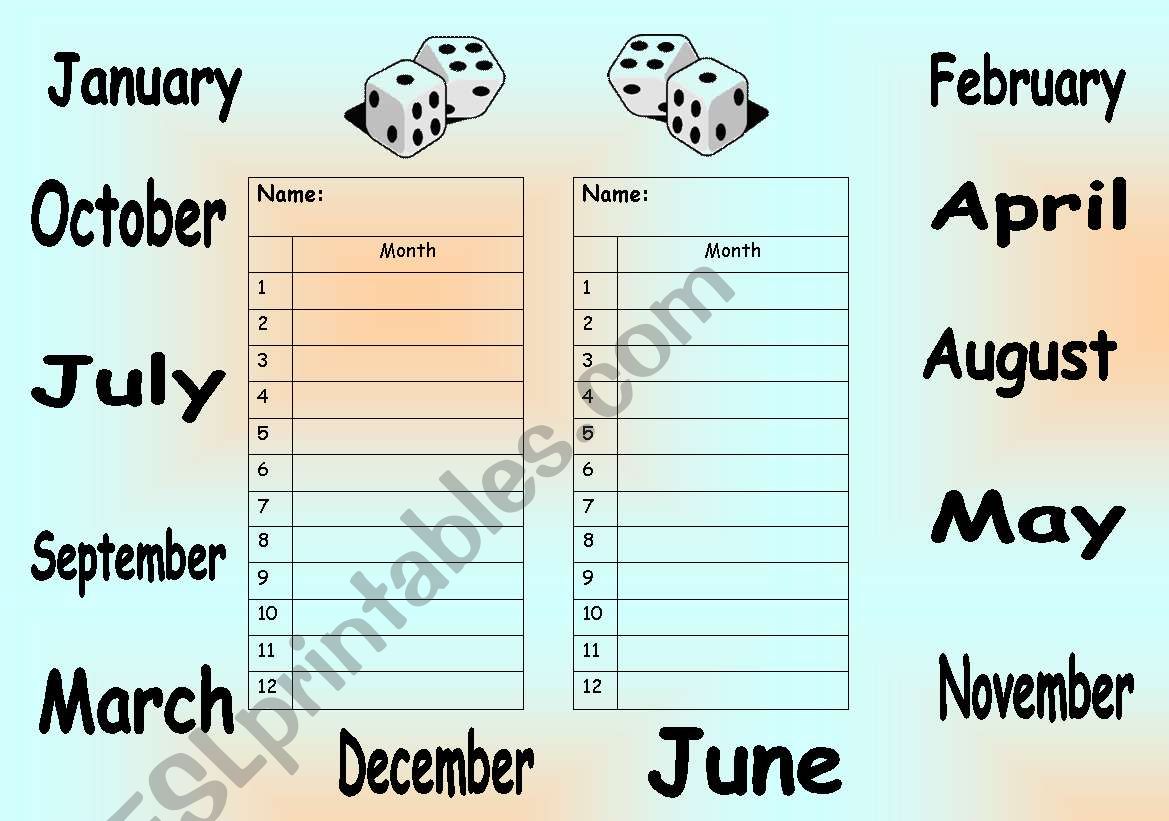 dice game to memorize order of months