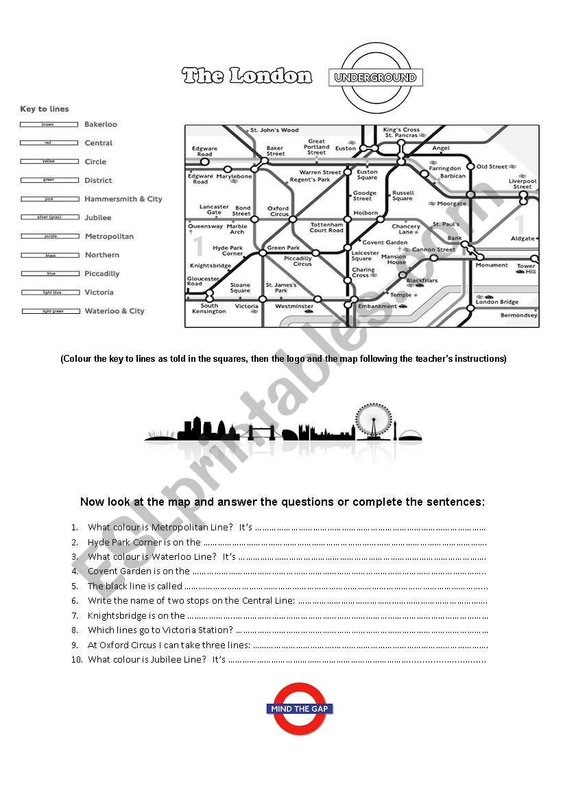 The London underground worksheet