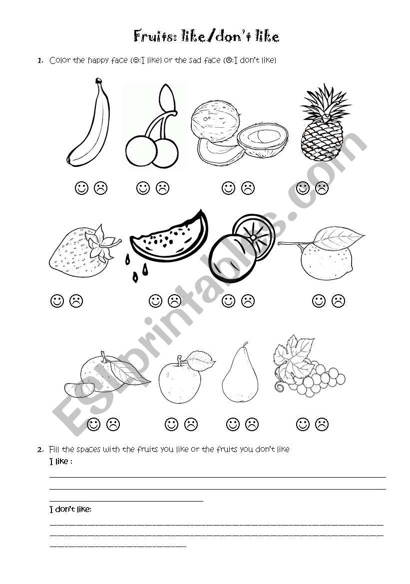 FRUITS! LIKE/DONT LIKE worksheet