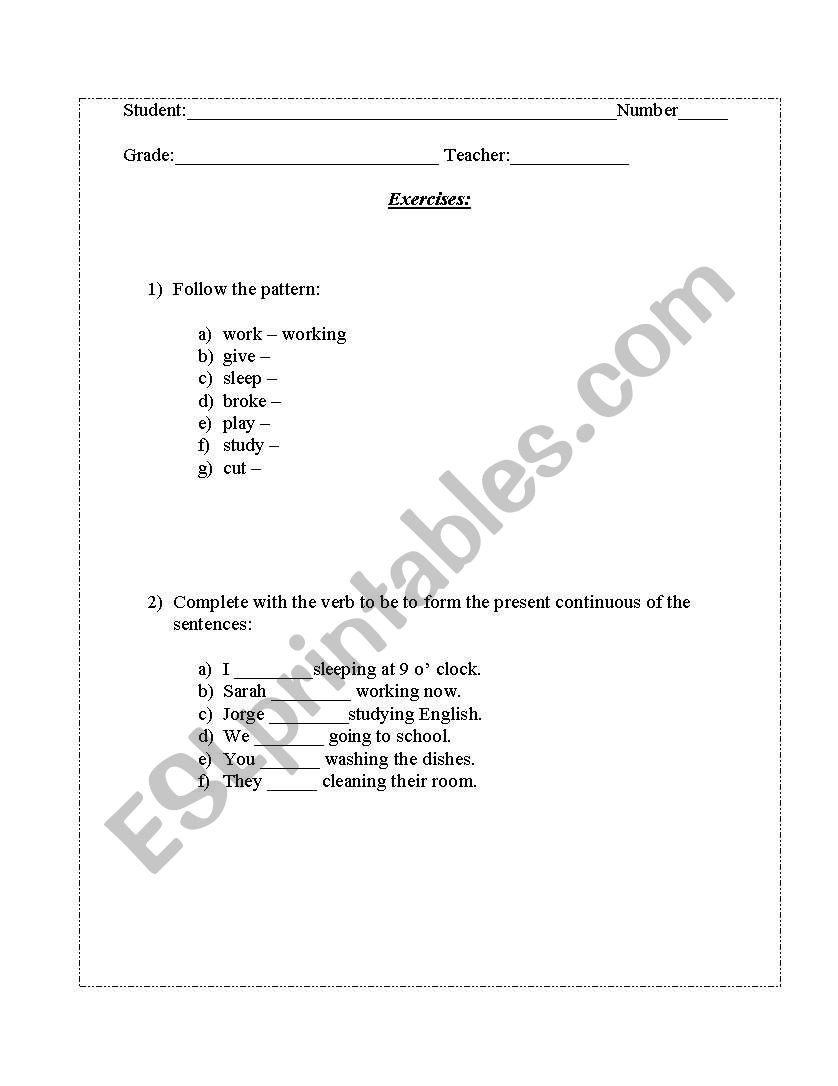 present continuous tense worksheet