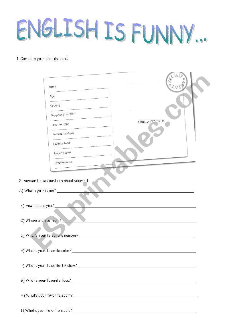 Identity card worksheet