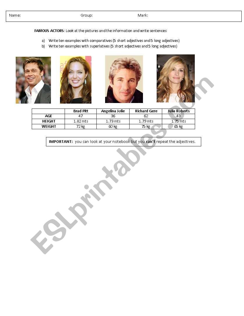 famous actors worksheet