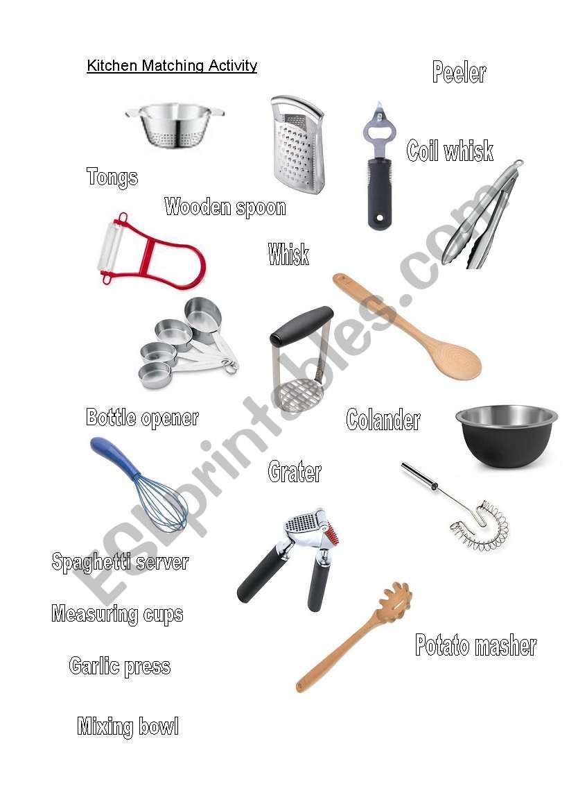 Kitchen Matching Activity worksheet